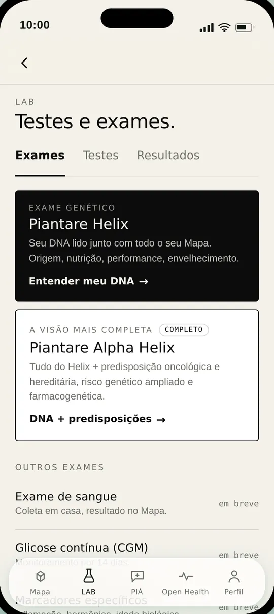 Tela do LAB no app Piantare