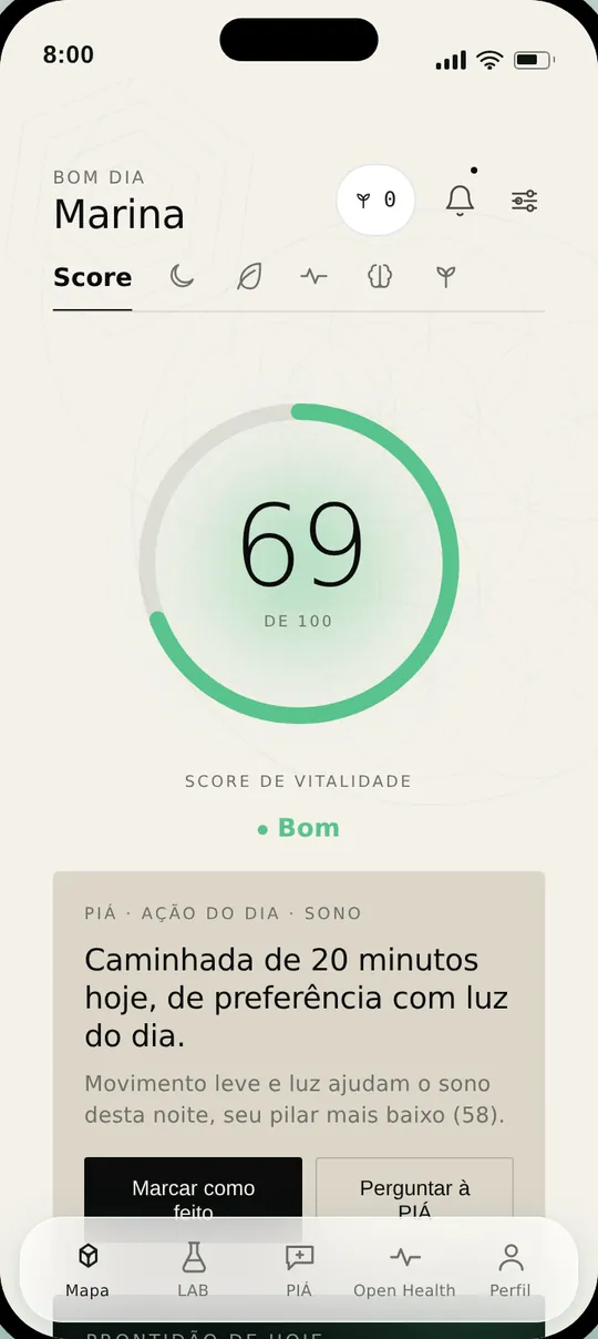 Tela Mapa do app com Score de Vitalidade 69