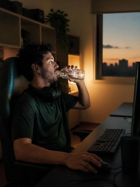 Jogador de esports se hidratando entre partidas