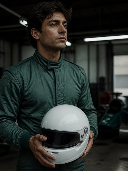 Piloto no box segurando o capacete
